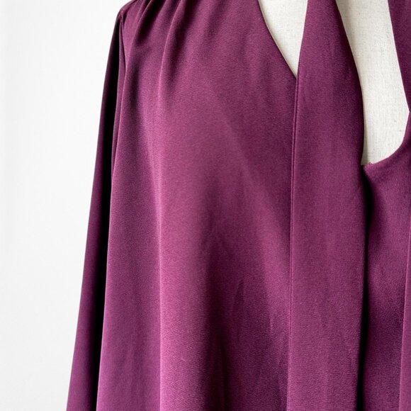 Adrienne Vittadini Purple Long Sleeve Neck Tie Chiffon Blouse Top Size M - Picture 6 of 7